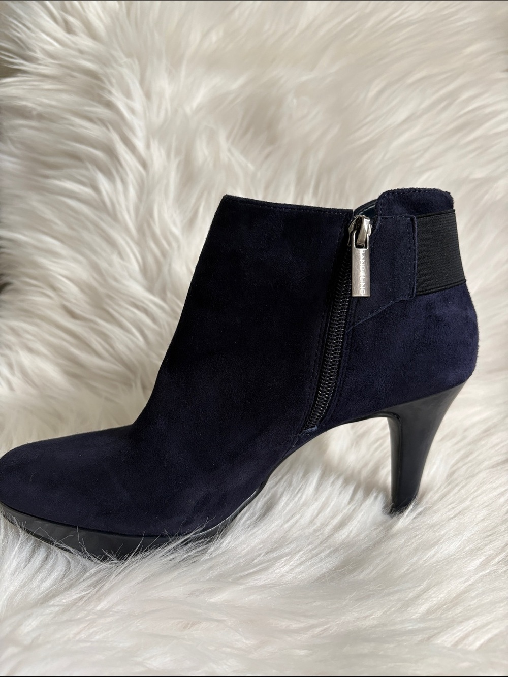 Bandolino Navy Suede Ankle Booties with Side Zip - Picture 9 of 16